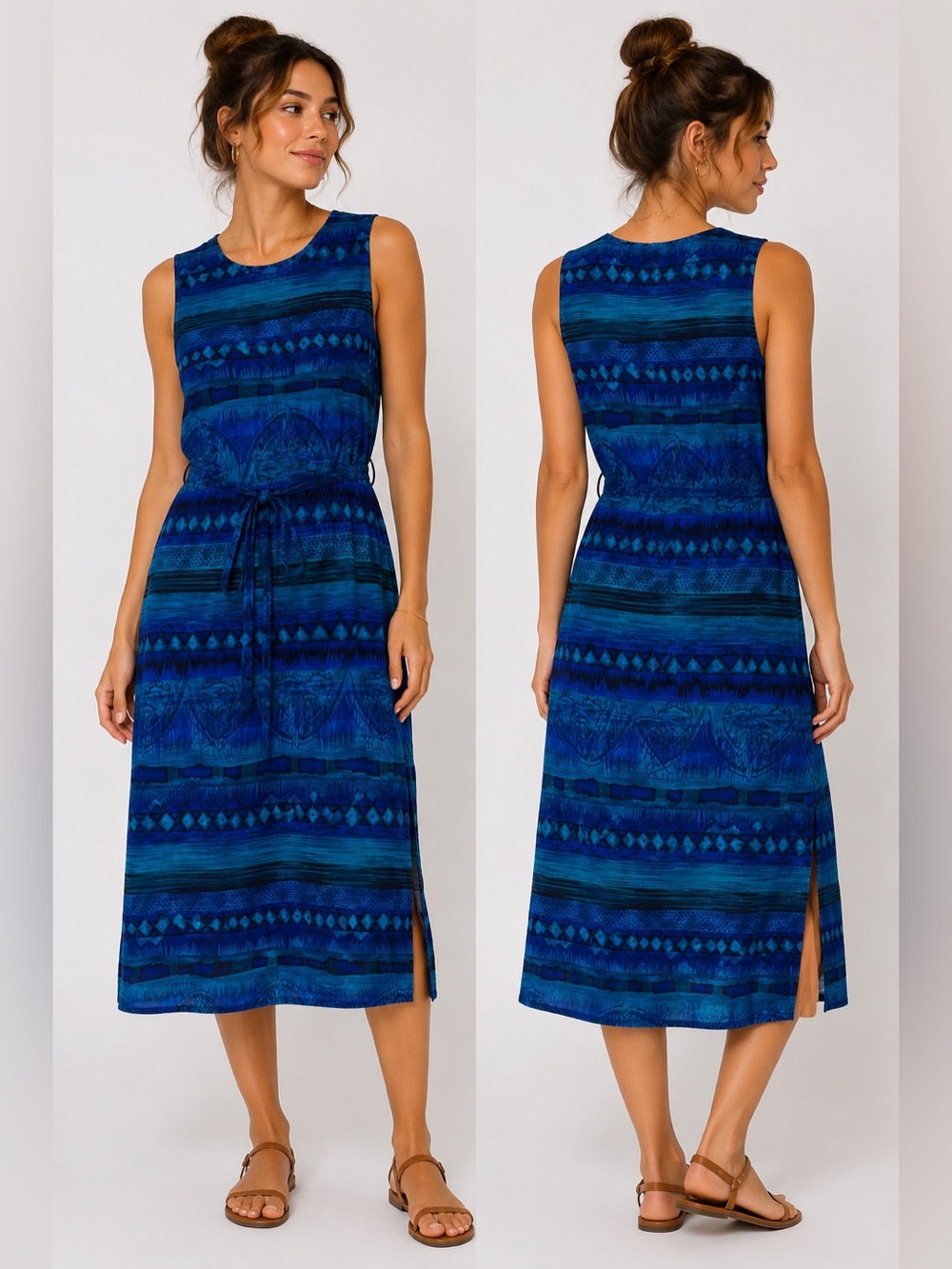 Darian Blue Abstract Print Sleeveless Dress – Size 8